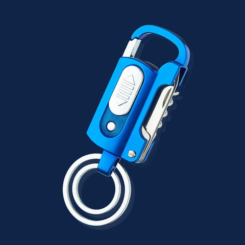SearchFindOrder Blue Versatile 5-in-1 Windproof Lighter Multitool: Keychain, Wine Opener, Knife, Flashlight, & Slotted Screwdriver