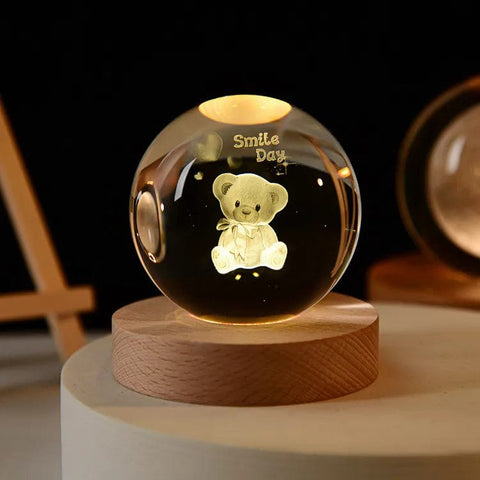 SearchFindOrder Cartoon Bear / 6cm with base 3D Crystal Planet Night Light
