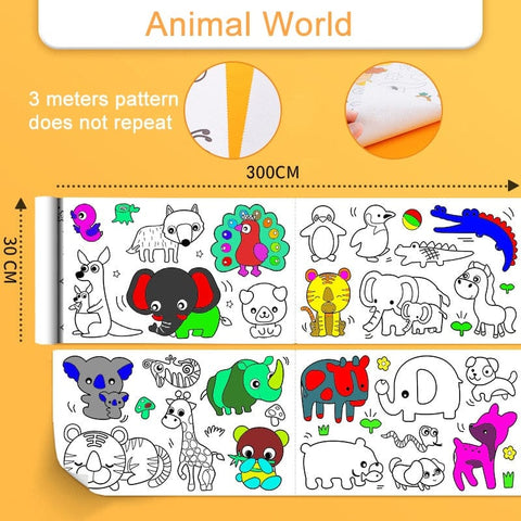 SearchFindOrder China / Animal World Children&#39;s Drawing Roll Sticky Color Filling Paper Graffiti Scroll Coloring Paper Roll for Kids DIY Painting Educational Toys