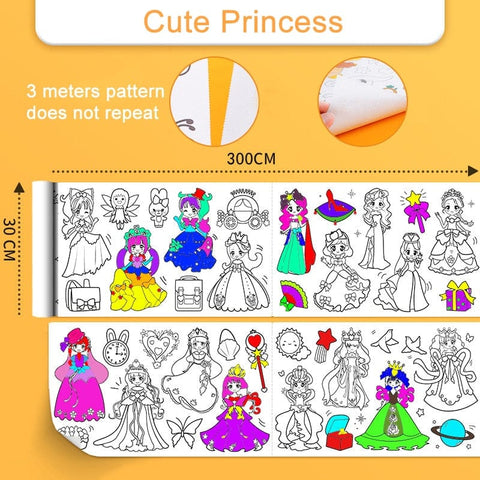 SearchFindOrder China / Cute Princess Children&#39;s Drawing Roll Sticky Color Filling Paper Graffiti Scroll Coloring Paper Roll for Kids DIY Painting Educational Toys