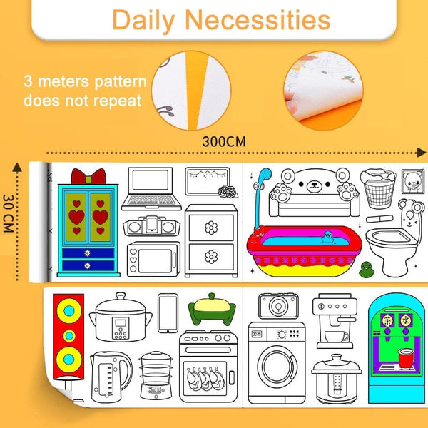 SearchFindOrder China / Daily Necessities Children&#39;s Drawing Roll Sticky Color Filling Paper Graffiti Scroll Coloring Paper Roll for Kids DIY Painting Educational Toys