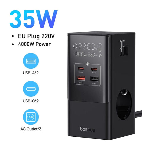 SearchFindOrder China / EU Plug 220V RapidCharge 7-in-1 Power Hub with 35W Fast Charging and Digital Display for Phones