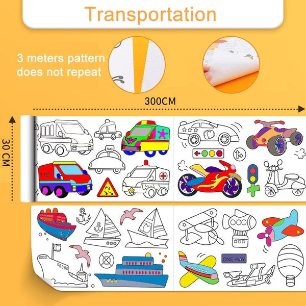 SearchFindOrder China / Transportation Children&#39;s Drawing Roll Sticky Color Filling Paper Graffiti Scroll Coloring Paper Roll for Kids DIY Painting Educational Toys