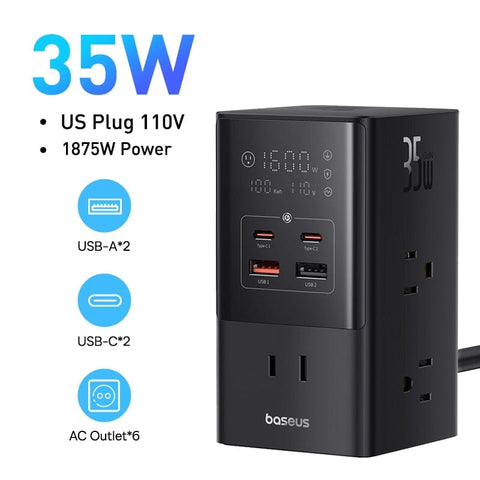SearchFindOrder China / US Plug 110V RapidCharge 7-in-1 Power Hub with 35W Fast Charging and Digital Display for Phones