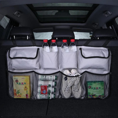 SearchFindOrder Gray Adjustable Trunk Organizer with High Capacity Storage and Multi-Use Compartments