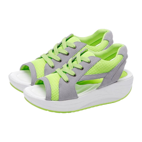 SearchFindOrder Green / 35 / China Contrast Lace-Up Wedges Sandals