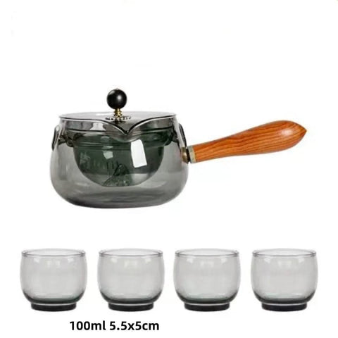 SearchFindOrder grey Set with 4 Cup Glass Heat-Resistnat Teapot