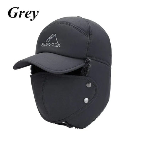 SearchFindOrder Grey Winter Shield Hat Unisex Windproof Fleece Cap with Ear Protection