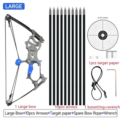 SearchFindOrder Large bow 10 arrows Precision Mini Steel Pulley Bow Compact Archery Set for Indoor and Outdoor Fun