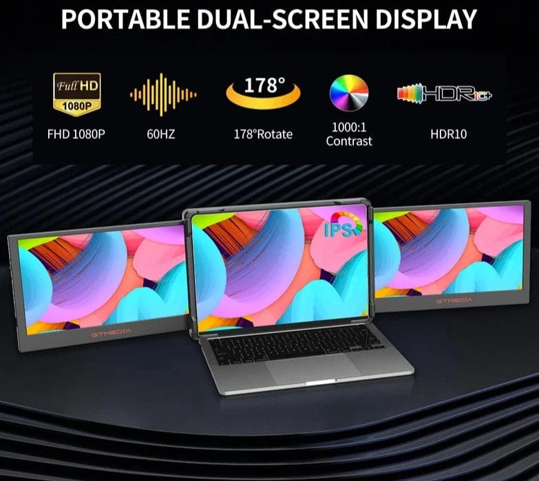 Portable Triple Laptop Monitor with Dual Extender Screens, Full View 1 ...