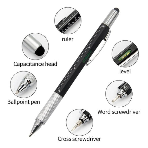 SearchFindOrder Multifunctional 6-in-1 Precision Pen Screwdriver Ruler Caliper Touchscreen Stylus Level and Ballpoint Pen