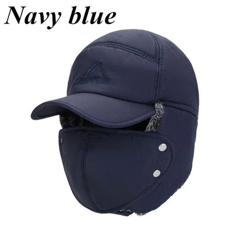 SearchFindOrder Navy blue Winter Shield Hat Unisex Windproof Fleece Cap with Ear Protection