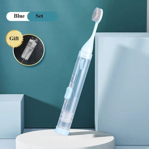 SearchFindOrder Normal-Blue 1PC Travel Compact Folding Toothbrush with Toothpaste Holder