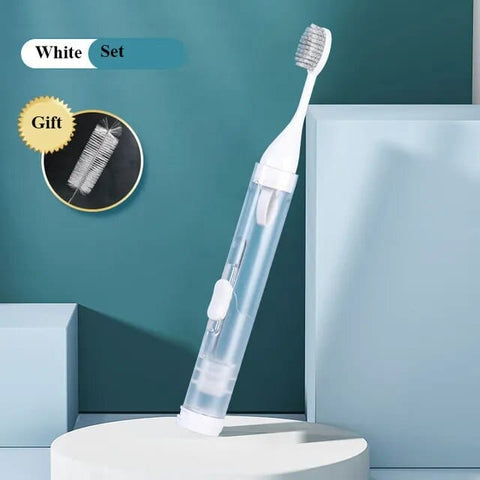 SearchFindOrder Normal-White 1PC Travel Compact Folding Toothbrush with Toothpaste Holder