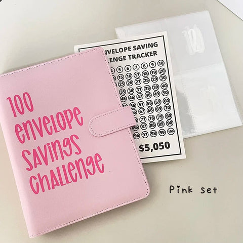SearchFindOrder Pink full set 100 Envelope Savings Challenge Book Set with Binder