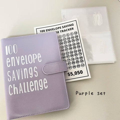 SearchFindOrder Purple full set 100 Envelope Savings Challenge Book Set with Binder