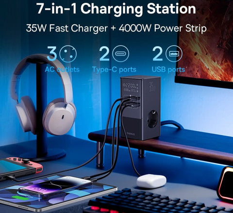 SearchFindOrder RapidCharge 7-in-1 Power Hub with 35W Fast Charging and Digital Display for Phones