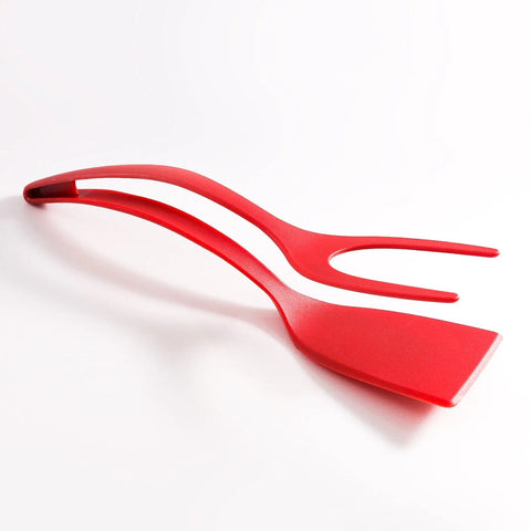 SearchFindOrder red Versatile 2-in-1 Grip Flip Tongs for Handling Eggs, French Toast, Pancakes, Omelets, and More