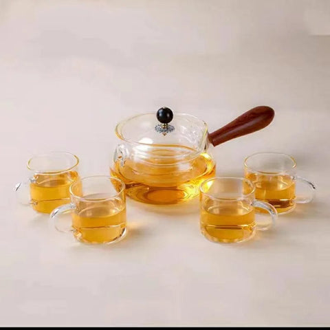 SearchFindOrder Set with 4 Cup Glass Heat-Resistnat Teapot