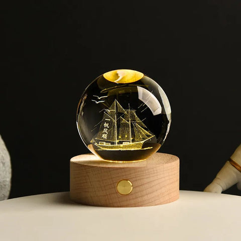 SearchFindOrder Ship / 6cm with base 3D Crystal Planet Night Light