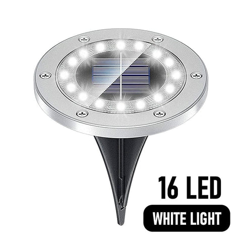 SearchFindOrder Silver 16LED White / 1 Pc Solar Glow Pathway Brilliance 16/20 LED Underground Solar Disk Lights
