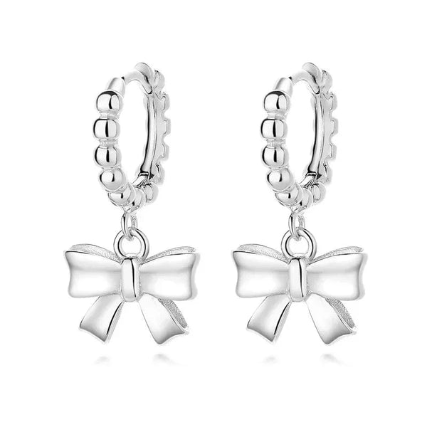 SearchFindOrder Silver Bowknot Pendant Hoop Earrings