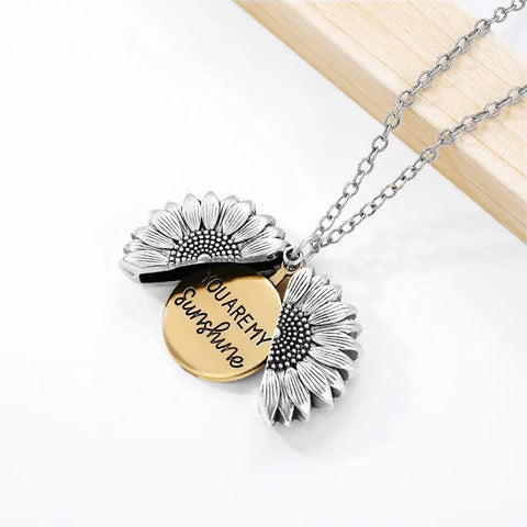 SearchFindOrder Silver Color / CHINA "You Are My Sunshine" Open Locket Sunflower Pendant Necklace