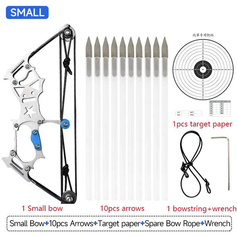 SearchFindOrder Small bow 10 arrows Precision Mini Steel Pulley Bow Compact Archery Set for Indoor and Outdoor Fun