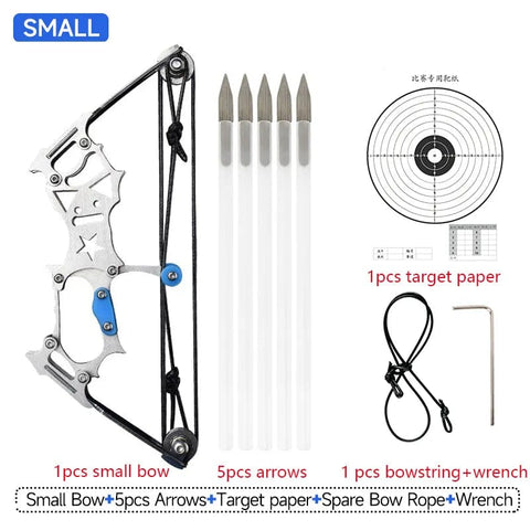 SearchFindOrder Small bow 5 arrows Precision Mini Steel Pulley Bow Compact Archery Set for Indoor and Outdoor Fun