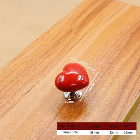 SearchFindOrder Small Red Heartfelt Ceramic Cabinet, Drawer and Toilet Knob A Creative Touch for Your Home, Apartment, or Hotel Furniture