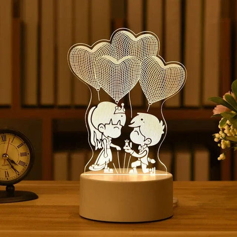 SearchFindOrder USB Warm White / Girl Boy 3D Acrylic LED Lamp with Romantic Love Design for Home