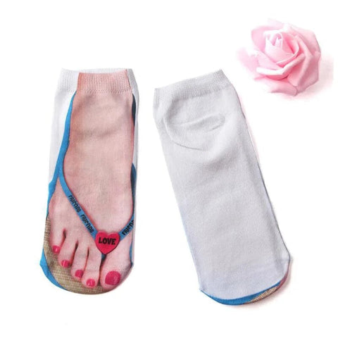 SearchFindOrder Whimsical 3D Print Delight Socks Playful Flip Flop Edition