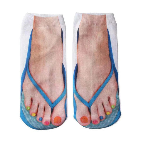 SearchFindOrder Whimsical 3D Print Delight Socks Playful Flip Flop Edition