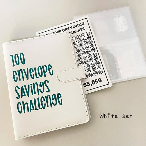 SearchFindOrder White full set 100 Envelope Savings Challenge Book Set with Binder