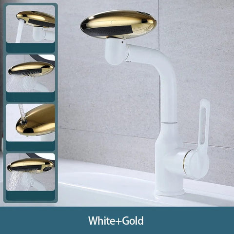 SearchFindOrder White Gold 4 in 1 360° Rotation Universal Waterfall Basin Faucet