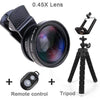SearchFindOrder 0.45X Black With Black Tripod & Remote 4K HD Super 15X Macro Lens for Smartphone Anti-Distortion 0.45X 0.6X Wide Angle Lens