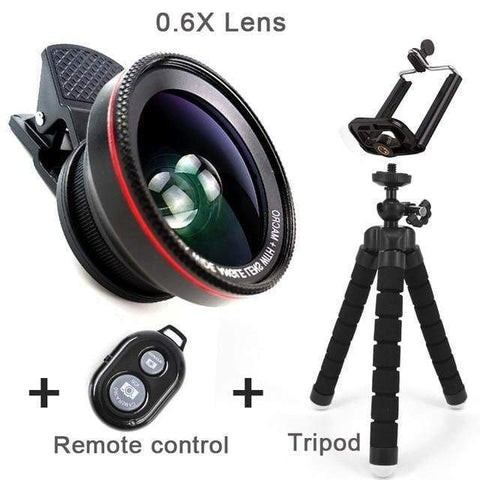 SearchFindOrder 0.6X Black With Black & Remote Tripod 4K HD Super 15X Macro Lens for Smartphone Anti-Distortion 0.45X 0.6X Wide Angle Lens