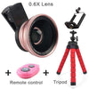 SearchFindOrder 0.6X Rose Gold With Red Tripod & Remote 4K HD Super 15X Macro Lens for Smartphone Anti-Distortion 0.45X 0.6X Wide Angle Lens