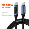 SearchFindOrder 100W C-C Blue / 1m Turbo Connect Led Display Fast Phone Charging USB Type-C to USB Type-C Cable