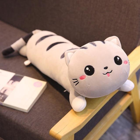 SearchFindOrder 110cm / Grey Cat Lying Down Cute Plush Long Stuffed Cat Pillow