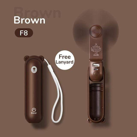 SearchFindOrder 2000mAh Brown Fan F8 3 in 1 Handheld Mini  Fan with Flash Light and Portable Charger