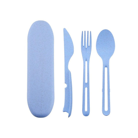SearchFindOrder 3Pcs Blue and Case Portable All-in-one Travel Cutlery Set