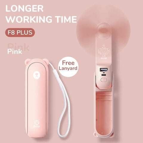 SearchFindOrder 4600mAh Pink Fan F8X Plus 3 in 1 Handheld Mini  Fan with Flash Light and Portable Charger