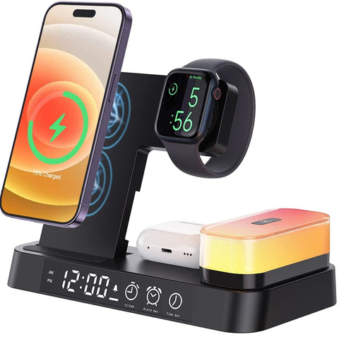 SearchFindOrder 5-in-1 Folding Magnetic Wireless Charging Hub with Alarm Clock & Night Light for iPhone