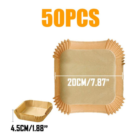SearchFindOrder 50Pcs 20cm Square Brown Oil-Proof Water-Proof Disposable Non-Stick Air Fryer Paper Liner Paper