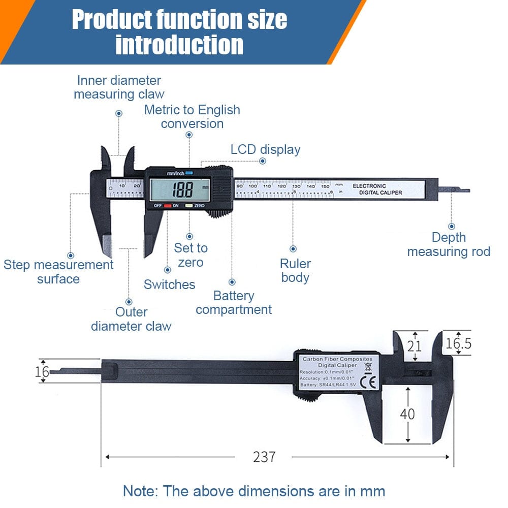 Digital Caliper 6 Inch Electronic Vernier Caliper 100mm Calliper Micrometer Digital Ruler Measuring Tool 150mm 0.1mm I.98801668