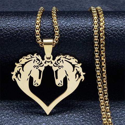 SearchFindOrder B 60cm BOX GD Unisex Stainless Steel Horse Head Pendant Necklace Ring and Key Chain