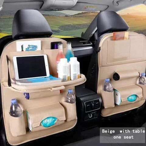SearchFindOrder Beige with table Car Back Seat Organizer Storage Bag with Foldable Table