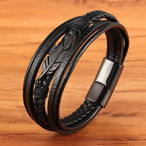 SearchFindOrder Black / 23cm Multi-layer Leather Bracelet for Men