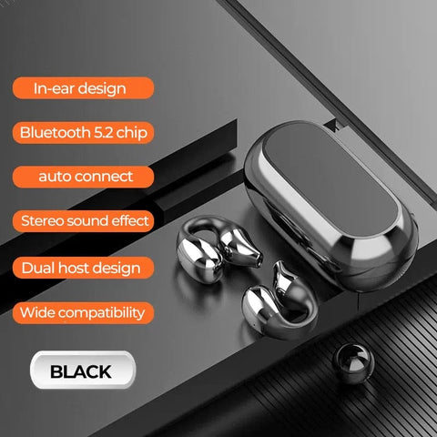 SearchFindOrder Black Bluetooth 5.2 Wireless Earclip Design Headphones With Case